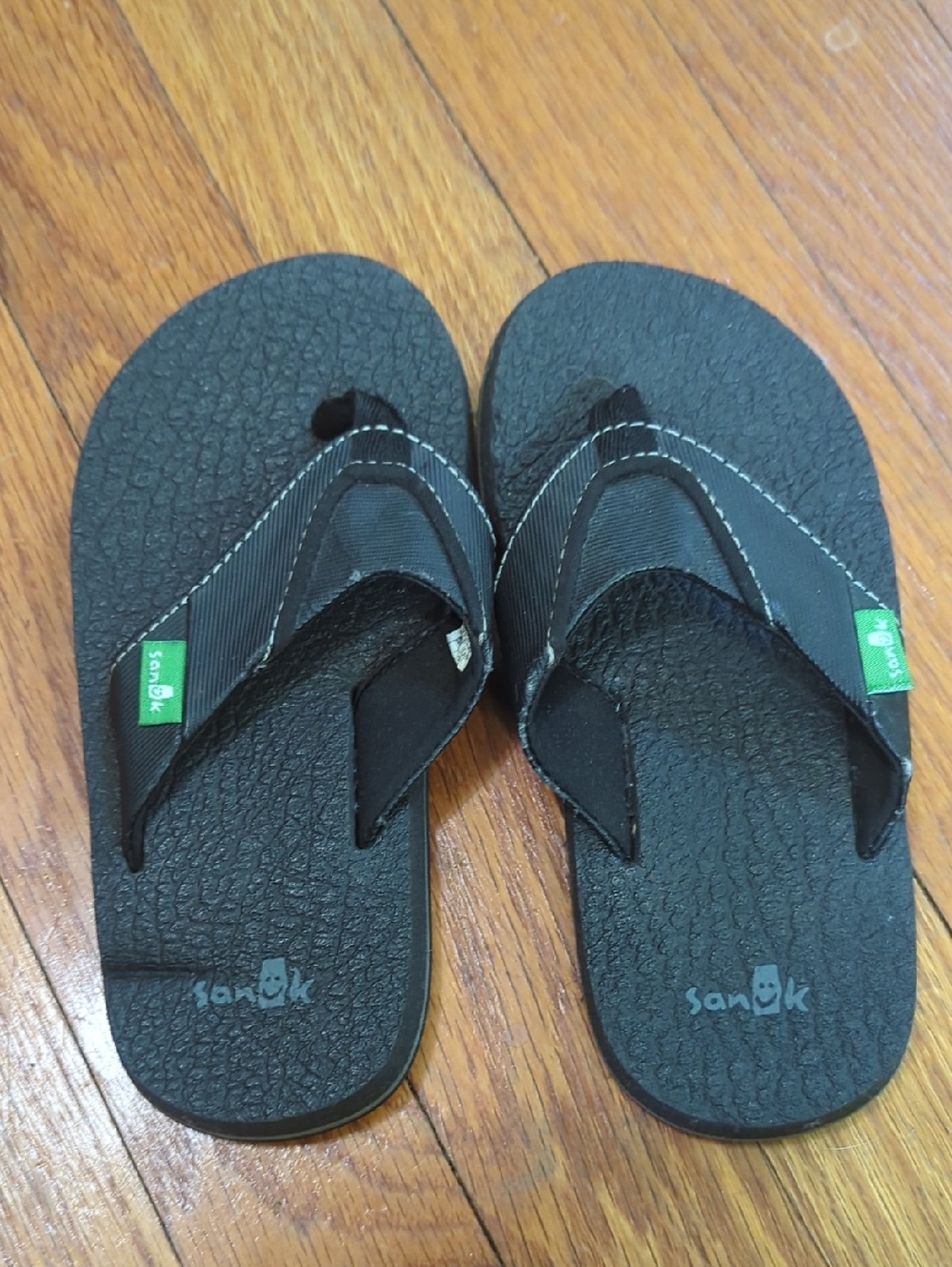 Sanuk Black Textured Footbed Flip Flops